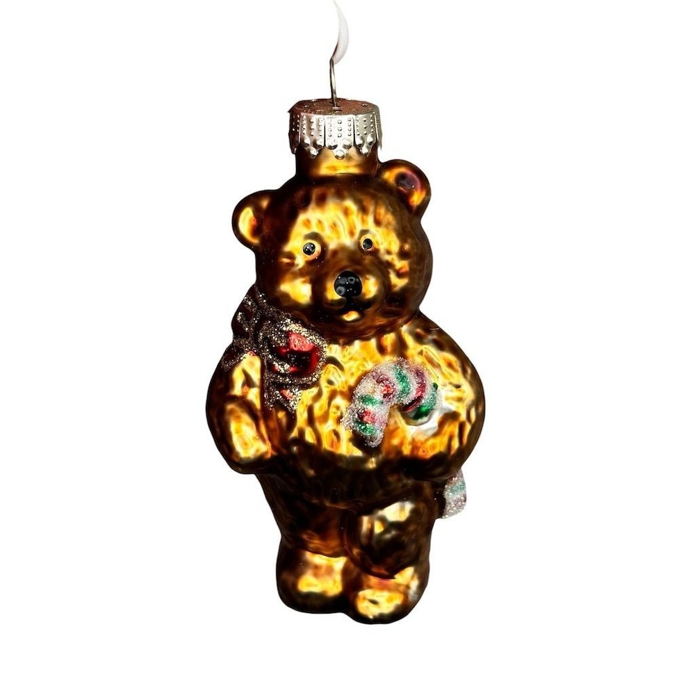 Old World Christmas Glass Teddy Bear Ornament Gold Hand Painted‎ Vintage